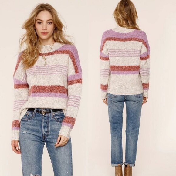 Heartloom Cecily Striped Chunky Knit Sweater‎ Size XS Purple Fuzzy Grandpa Boho - Picture 1 of 9